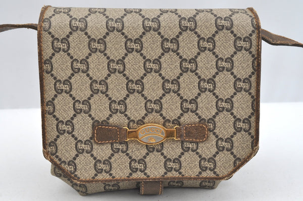 Authentic GUCCI GG Plus Shoulder Cross Body Bag GG PVC Leather Brown Junk 8292H
