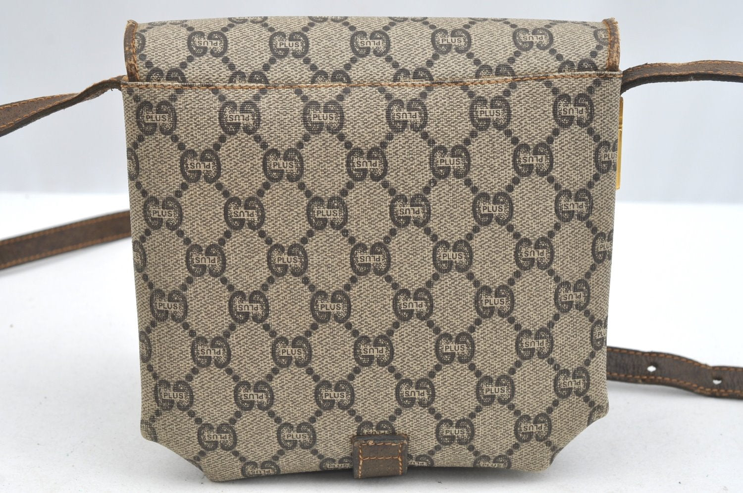 Authentic GUCCI GG Plus Shoulder Cross Body Bag GG PVC Leather Brown Junk 8292H