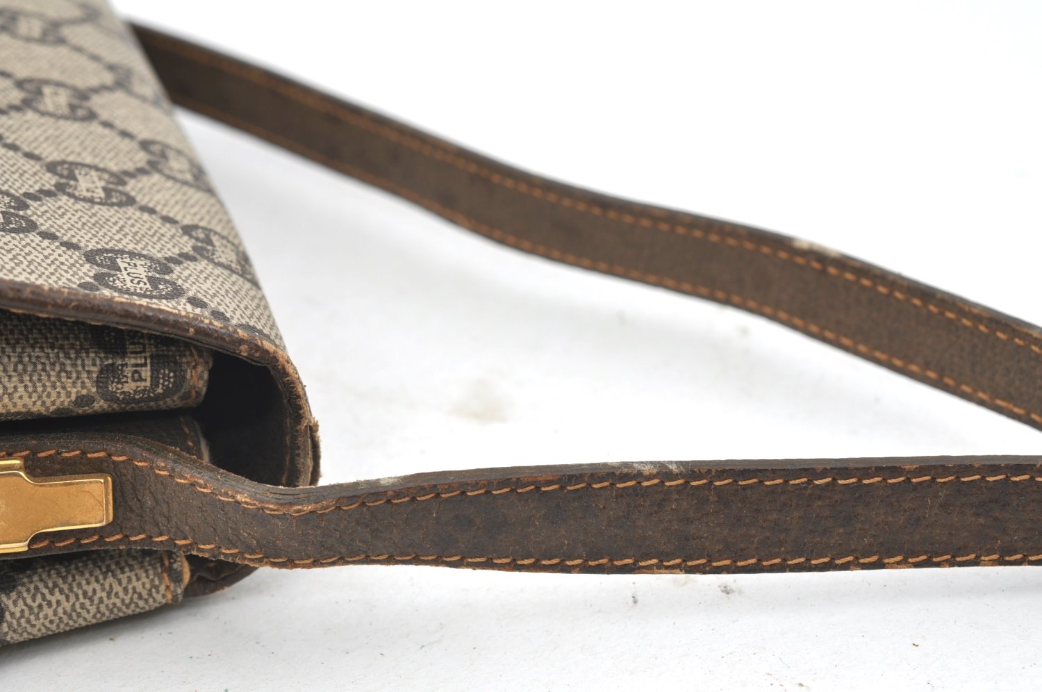 Authentic GUCCI GG Plus Shoulder Cross Body Bag GG PVC Leather Brown Junk 8292H