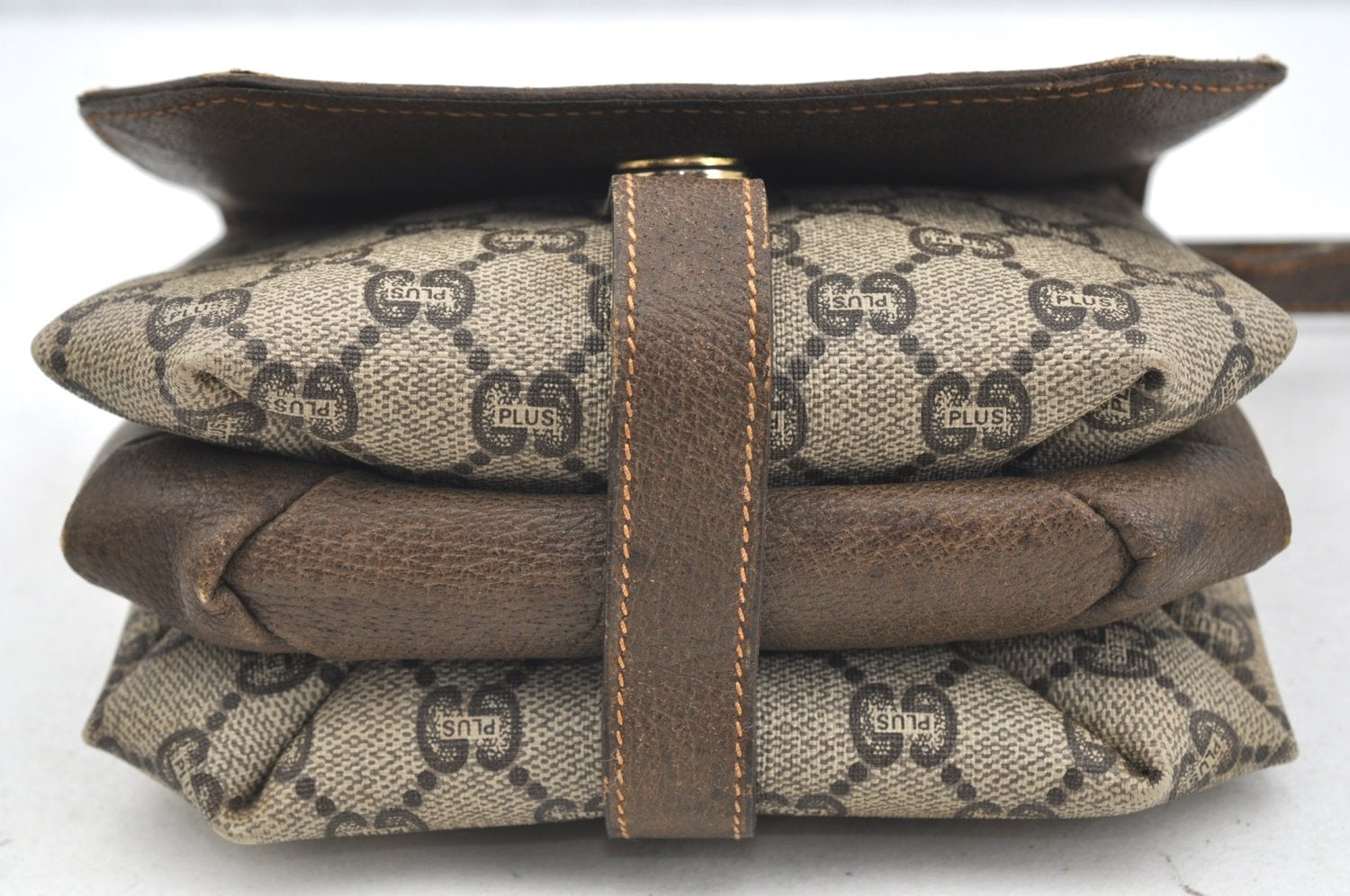 Authentic GUCCI GG Plus Shoulder Cross Body Bag GG PVC Leather Brown Junk 8292H