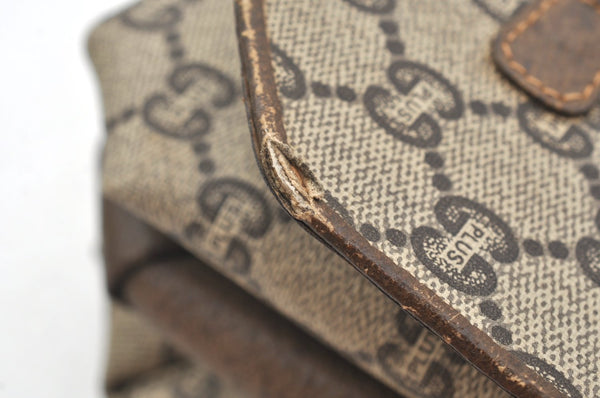 Authentic GUCCI GG Plus Shoulder Cross Body Bag GG PVC Leather Brown Junk 8292H