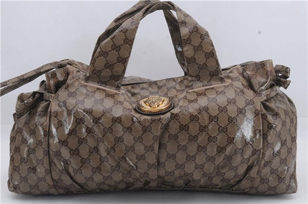 Authentic GUCCI GG Crystal Hysteria Tote Hand Bag PVC Leather 197021 Brown 8293D