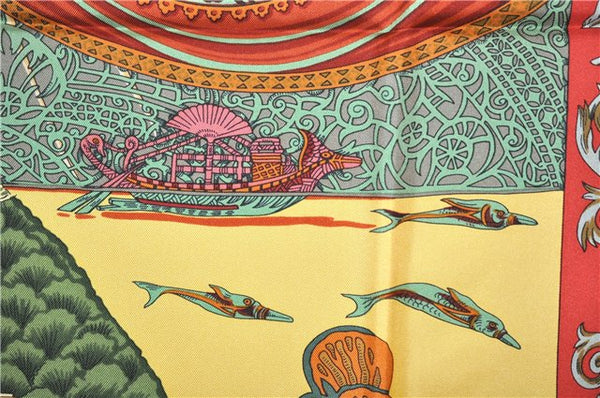 Authentic HERMES Carre 90 Scarf "L'ATLANTIDE" Silk Orange Box 8297F