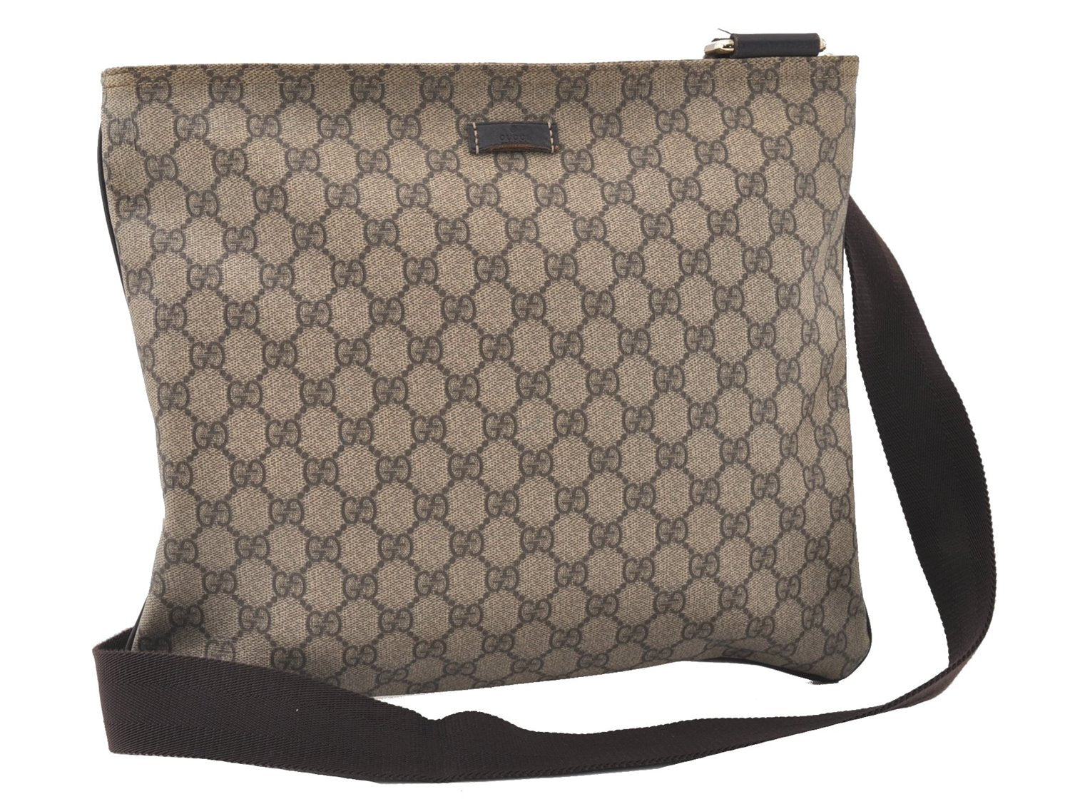 Authentic GUCCI Shoulder Cross Body Bag Purse GG PVC Leather 201446 Brown 8298F