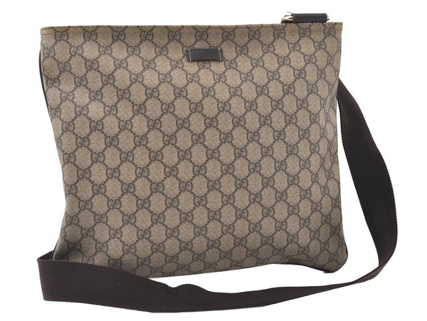 Authentic GUCCI Shoulder Cross Body Bag Purse GG PVC Leather 201446 Brown 8298F
