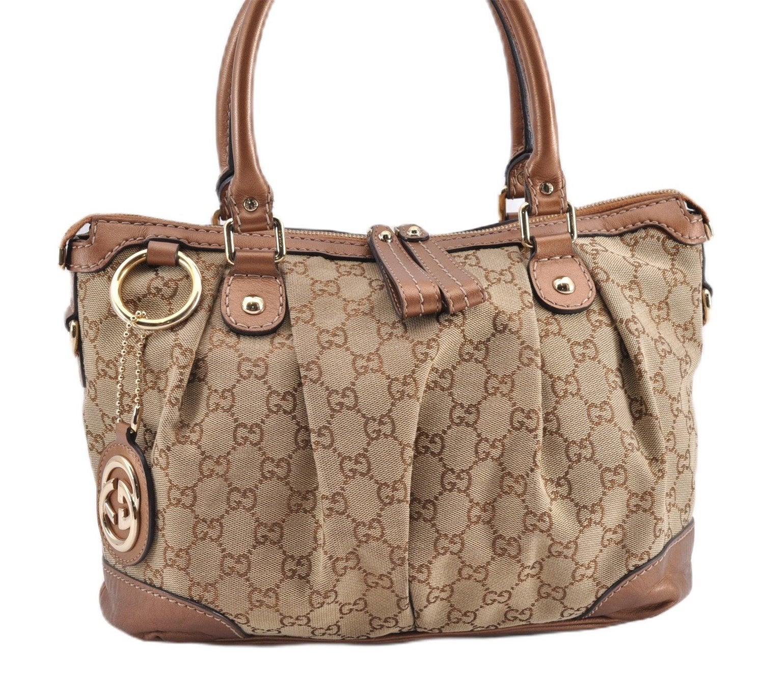 Authentic GUCCI Sukey 2Way Tote Bag GG Canvas Leather 247902 Brown 8301F