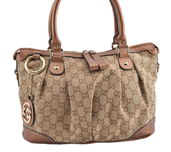 Authentic GUCCI Sukey 2Way Tote Bag GG Canvas Leather 247902 Brown 8301F