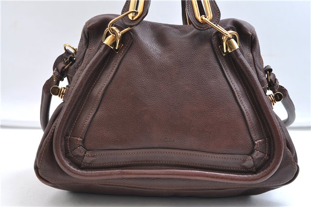 Authentic Chloe Paraty Medium 2Way Shoulder Hand Bag Purse Leather Brown 8302E