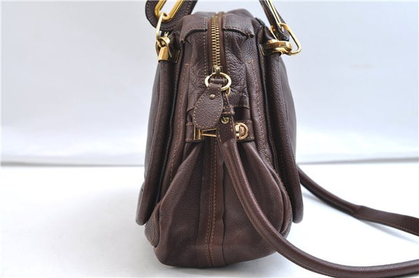 Authentic Chloe Paraty Medium 2Way Shoulder Hand Bag Purse Leather Brown 8302E