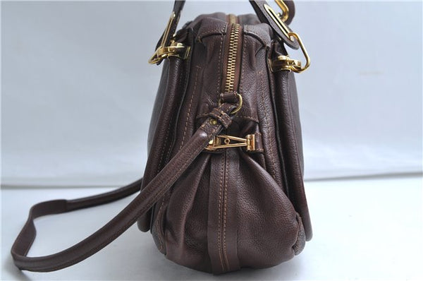 Authentic Chloe Paraty Medium 2Way Shoulder Hand Bag Purse Leather Brown 8302E