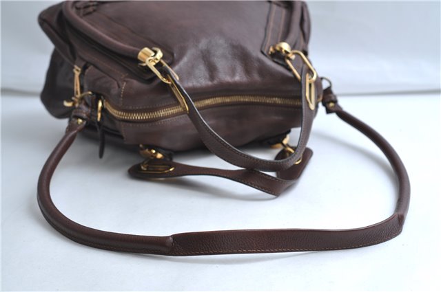 Authentic Chloe Paraty Medium 2Way Shoulder Hand Bag Purse Leather Brown 8302E