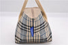 Authentic BURBERRY BLUE LABEL Check Hand Bag Purse Nylon Leather Blue 8320F