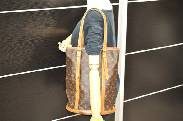 Authentic LOUIS VUITTON Monogram Bucket GM Shoulder Bag M42236 LV Junk 8352C