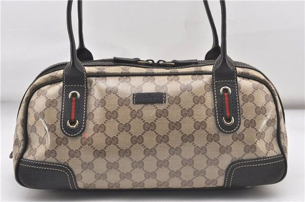 Authentic GUCCI Web Sherry Line GG Crystal Shoulder Bag PVC Leather Brown 8355F