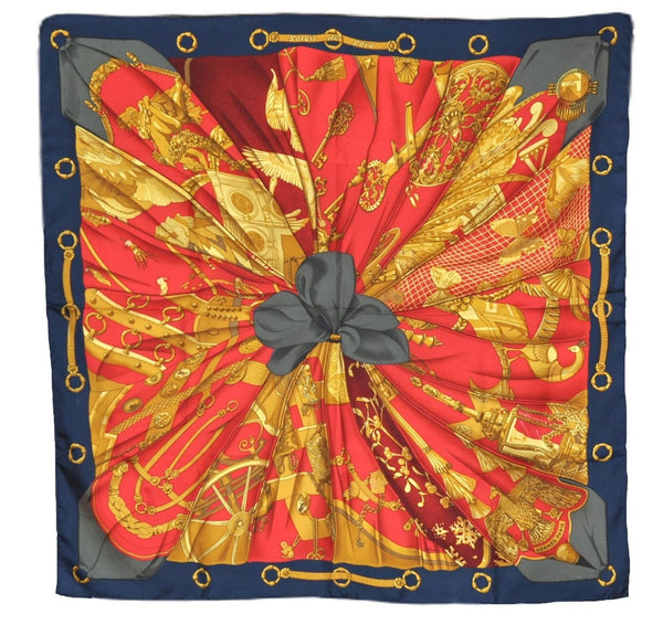 Authentic HERMES Carre 90 Scarf "Soleil de Soie " Silk Navy 8363E