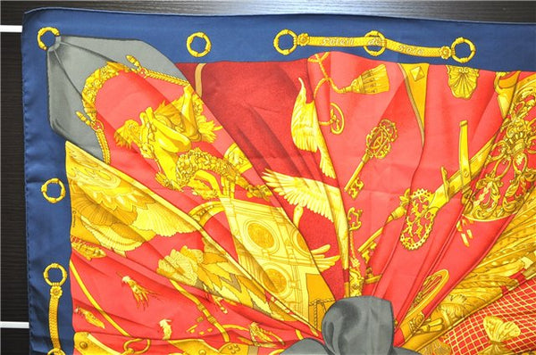 Authentic HERMES Carre 90 Scarf "Soleil de Soie " Silk Navy 8363E