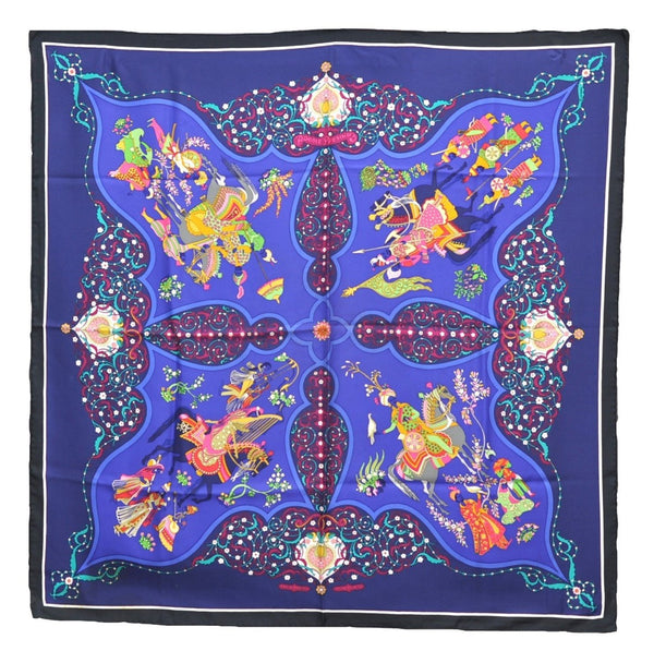 Authentic HERMES Carre 90 Scarf "Poesie Persane" Silk Black 8369E