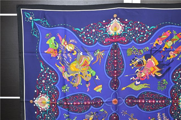 Authentic HERMES Carre 90 Scarf "Poesie Persane" Silk Black 8369E