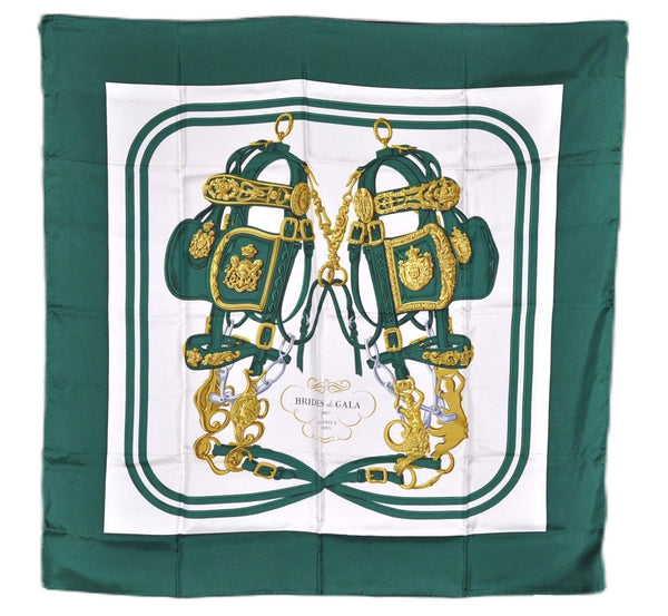 Authentic HERMES Carre 90 Scarf "BRIDES de GALA par" Silk Green 8376E