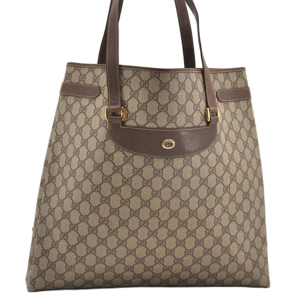 Authentic GUCCI Vintage Shoulder Tote Bag GG PVC Leather Brown 8384F