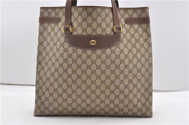 Authentic GUCCI Vintage Shoulder Tote Bag GG PVC Leather Brown 8384F