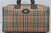 Authentic Burberrys Vintage Nova Check Canvas Leather Boston Bag Beige 8388E