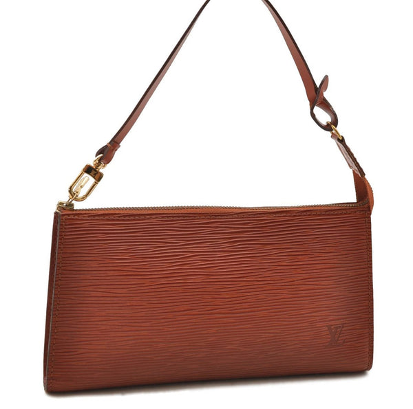 Authentic LOUIS VUITTON Epi Pochette Accessoires Pouch Brown M52953 LV 8409C