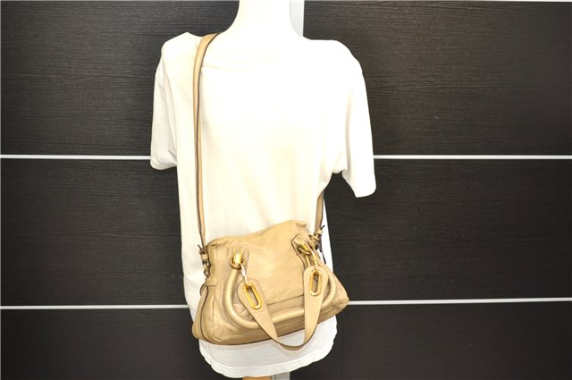 Authentic Chloe Paraty 2Way Shoulder Hand Bag Purse Beige 8410D