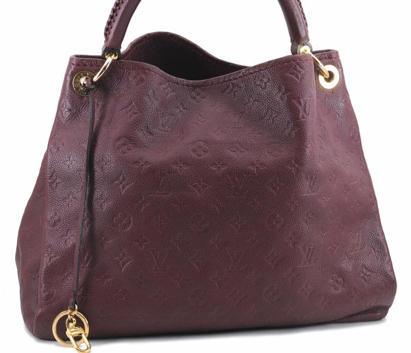 Auth LOUIS VUITTON Monogram Empreinte Artsy MM Wine Red Shoulder Bag LV 8413A