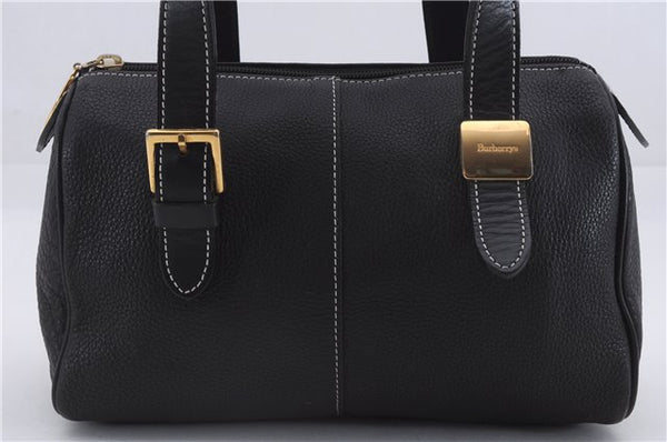 Authentic Burberrys Vintage Leather Hand Bag Purse Black 8421D