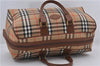 Authentic Burberrys Nova Check Canvas Travel Boston Bag Brown 8423D