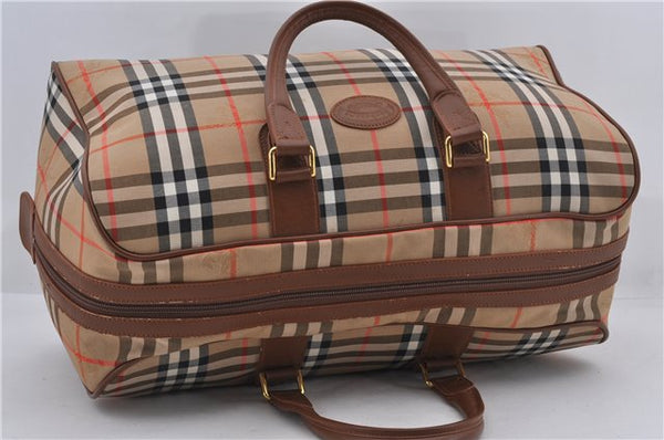 Authentic Burberrys Nova Check Canvas Travel Boston Bag Brown 8423D