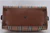 Authentic Burberrys Nova Check Canvas Travel Boston Bag Brown 8423D