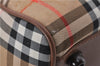 Authentic Burberrys Nova Check Canvas Travel Boston Bag Brown 8423D