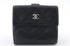 Authentic CHANEL Caviar Skin Matelasse Wallet Purse Black Box 8426C