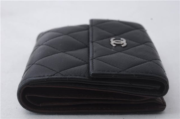 Authentic CHANEL Caviar Skin Matelasse Wallet Purse Black Box 8426C