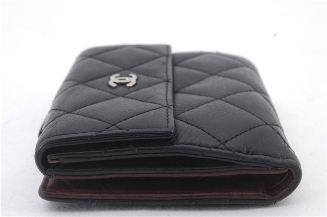 Authentic CHANEL Caviar Skin Matelasse Wallet Purse Black Box 8426C