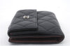 Authentic CHANEL Caviar Skin Matelasse Wallet Purse Black Box 8426C