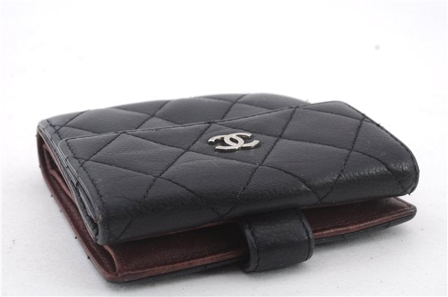 Authentic CHANEL Caviar Skin Matelasse Wallet Purse Black Box 8426C