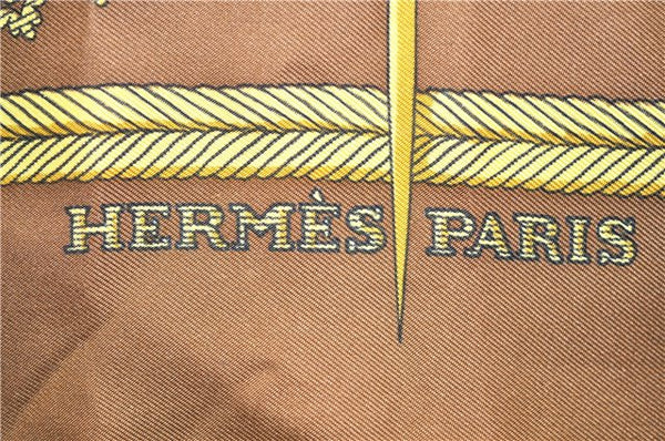 Authentic HERMES Carre 90 Scarf "LES ARMES DE PARIS" Silk Yellow 8426E