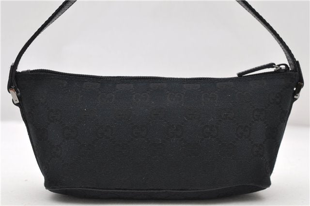 Authentic GUCCI Hand Bag Pouch Purse GG Canvas Leather 141809 Black 8428C