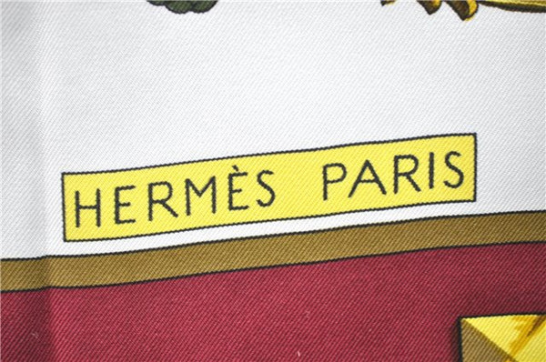 Authentic HERMES Carre 90 Scarf Key Tassel Motif Silk Bordeaux Red 8432C