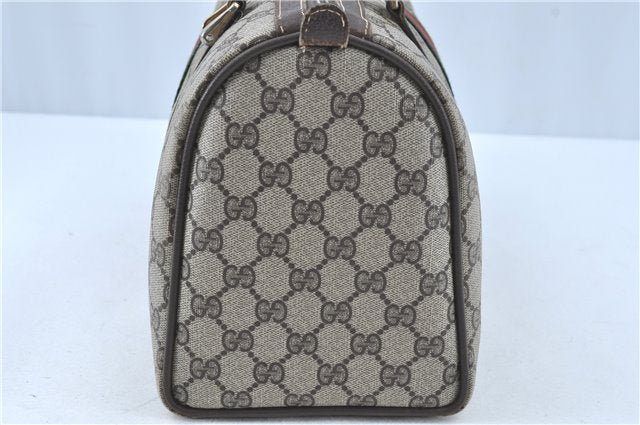 Authentic GUCCI Web Sherry Line Hand Boston Bag GG PVC Leather Brown Junk 8435B