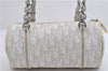 Auth Christian Dior Trotter Romantic Ribbon Hand Bag PVC Leather White 8437D