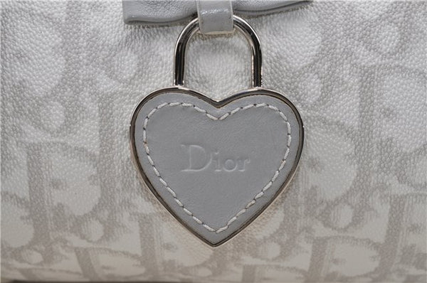 Auth Christian Dior Trotter Romantic Ribbon Hand Bag PVC Leather White 8437D