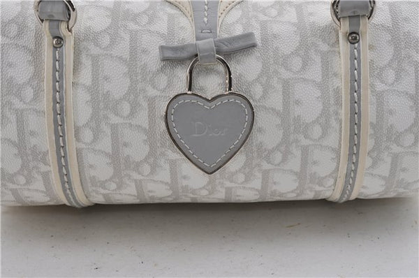 Auth Christian Dior Trotter Romantic Ribbon Hand Bag PVC Leather White 8437D