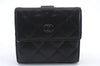 Authentic CHANEL Lamb Skin Matelasse Bifold Wallet Purse Black CC 8444C