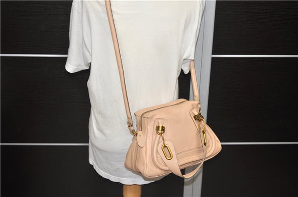 Authentic Chloe Paraty 2Way Shoulder Hand Bag Purse Pink Beige 8445C