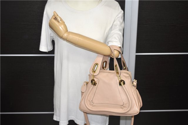 Authentic Chloe Paraty 2Way Shoulder Hand Bag Purse Pink Beige 8445C