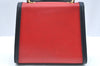 Authentic CELINE Vintage Hand Bag Purse Leather Red Navy 8445G